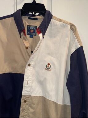 Chaps Ralph Lauren Vintage Colorblock Long Sleeve Button Down Shirt Size L 90s